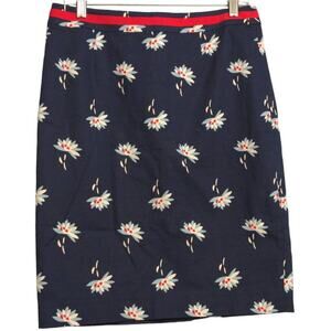 Boden Womens Straight Skirt Blue Floral Above Knee Lined Slit Red Waistband 8R